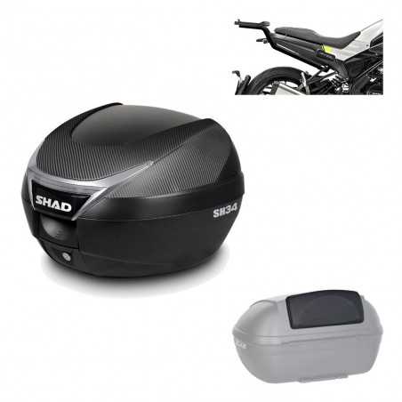 SHAD Baul trasero + herraje montaje respaldo de pasajero SH34 CARBON LOOK KIT-185178