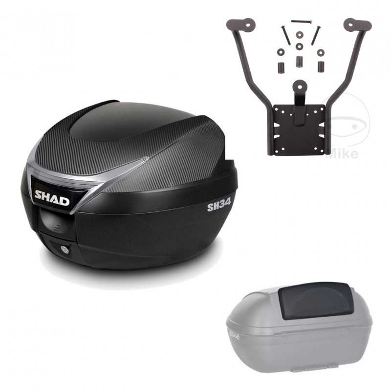 SHAD Baul trasero + herraje montaje respaldo de pasajero SH34 CARBON LOOK KIT-185130