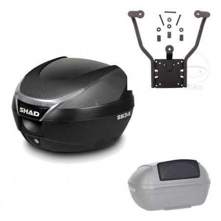 SHAD Baul trasero + herraje montaje respaldo de pasajero SH34 CARBON LOOK KIT-185130