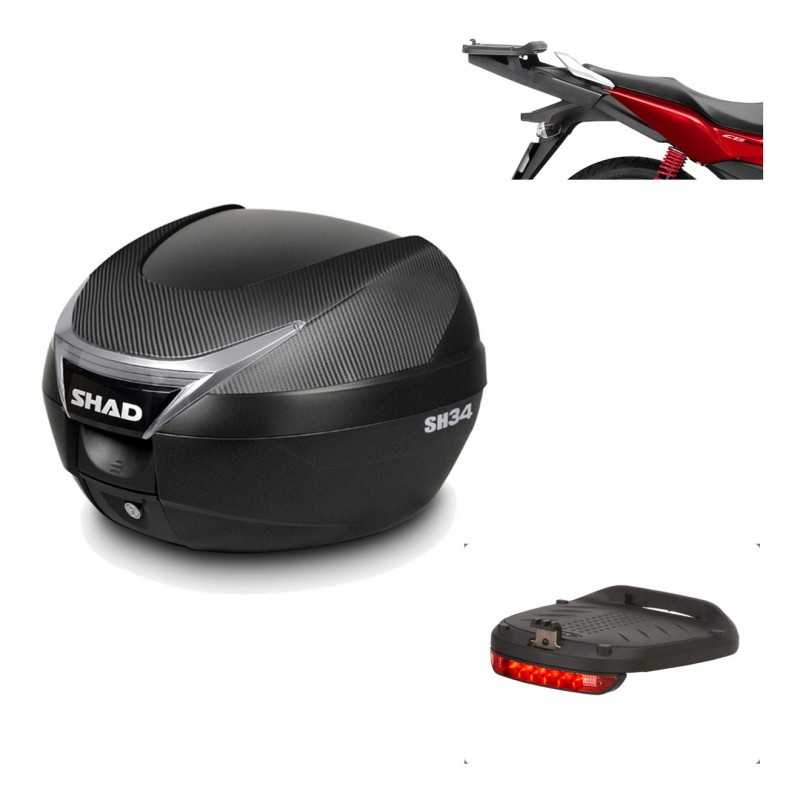 SHAD Baul trasero + herraje montaje luz de freno SH34 CARBON LOOK KIT-185181