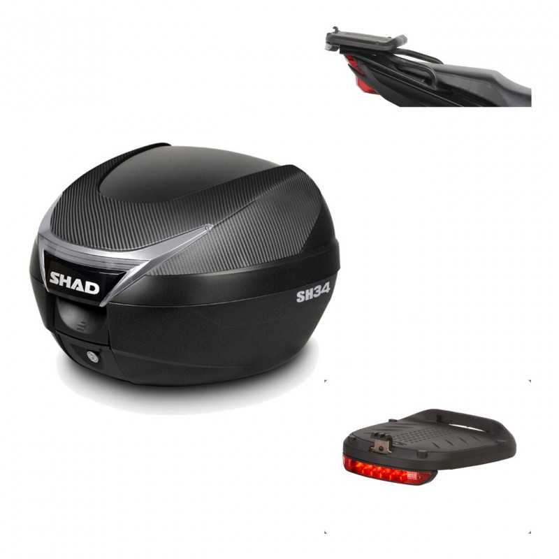 SHAD Baul trasero + herraje montaje luz de freno SH34 CARBON LOOK KIT-185133