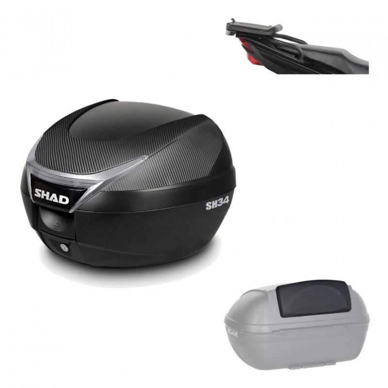 SHAD Baul trasero + herraje montaje respaldo de pasajero SH34 CARBON LOOK KIT-185134