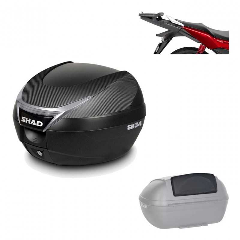 SHAD Baul trasero + herraje montaje respaldo de pasajero SH34 CARBON LOOK KIT-185182