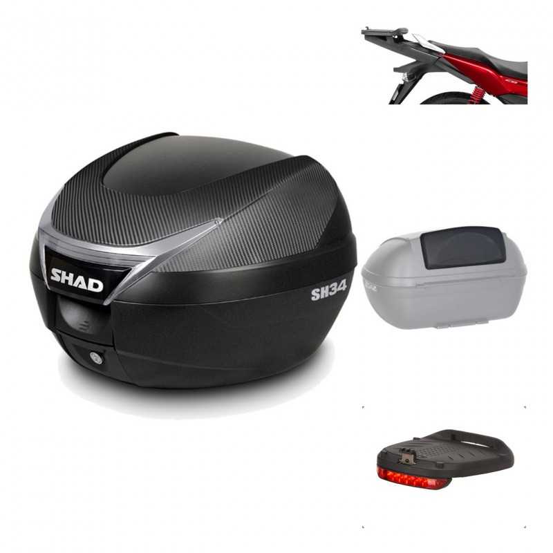 SHAD Baul trasero + herraje montaje accesorios SH34 CARBON LOOK KIT-185183