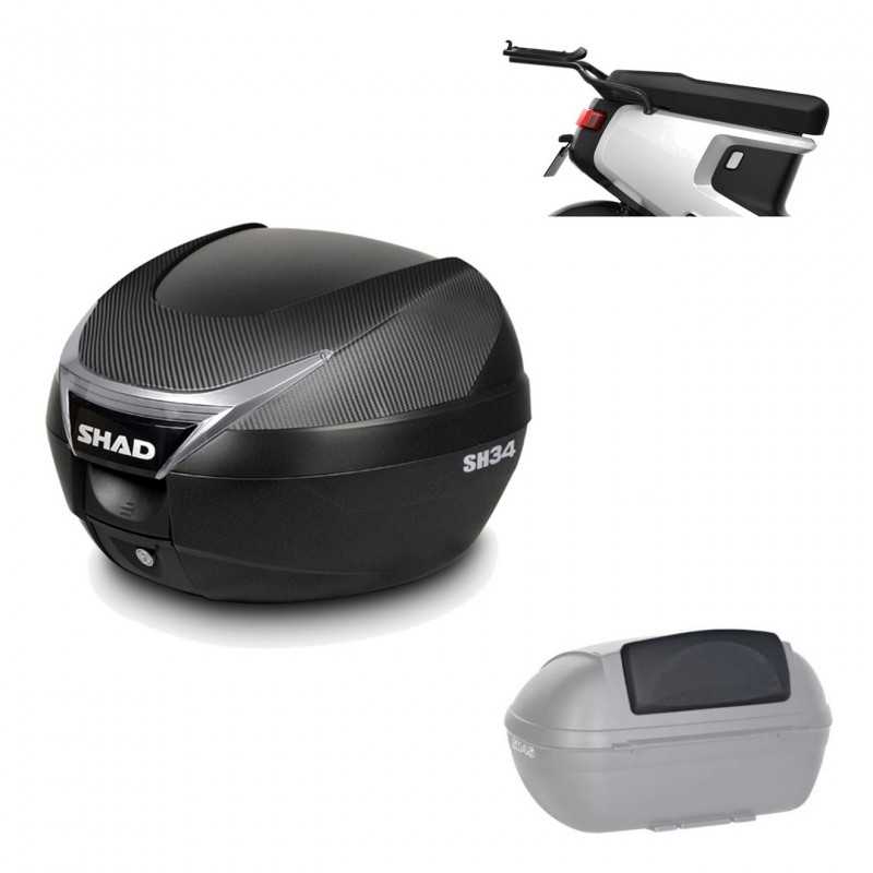 SHAD Baul trasero + herraje montaje respaldo de pasajero SH34 CARBON LOOK KIT-185186