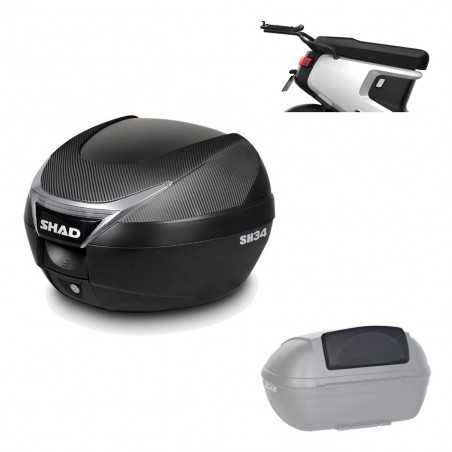 SHAD Baul trasero + herraje montaje respaldo de pasajero SH34 CARBON LOOK KIT-185186