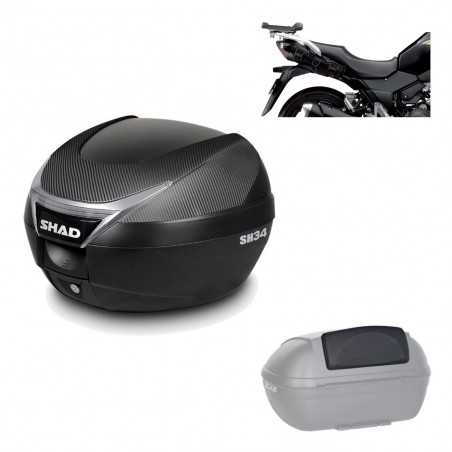 SHAD Baul trasero + herraje montaje respaldo de pasajero SH34 CARBON LOOK KIT-185138