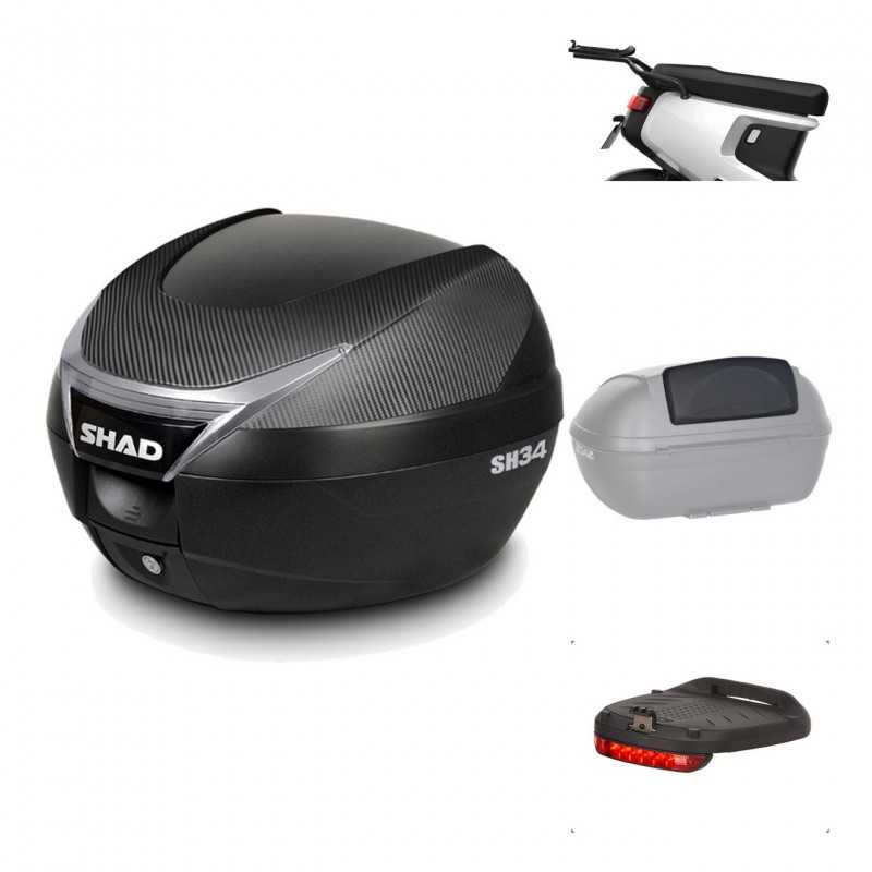 SHAD Baul trasero + herraje montaje accesorios SH34 CARBON LOOK KIT-185187