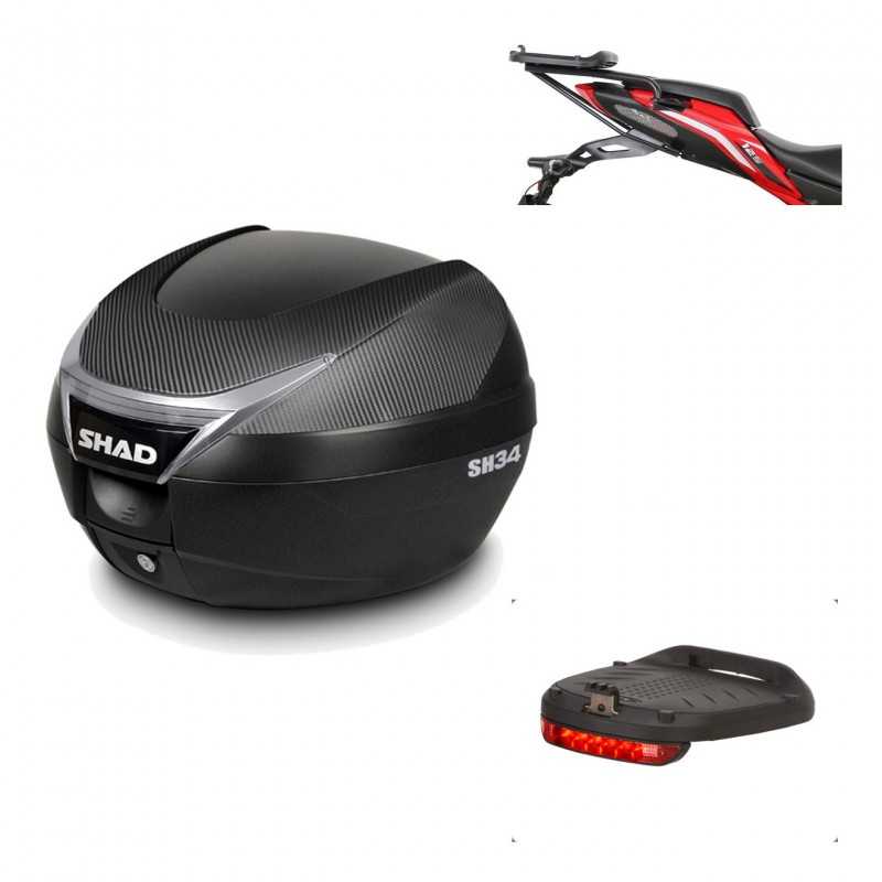 SHAD Baul trasero + herraje montaje luz de freno SH34 CARBON LOOK KIT-185141