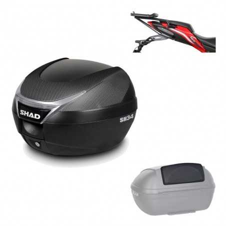SHAD Baul trasero + herraje montaje respaldo de pasajero SH34 CARBON LOOK KIT-185142