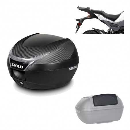 SHAD Baul trasero + herraje montaje respaldo de pasajero SH34 CARBON LOOK KIT-185146