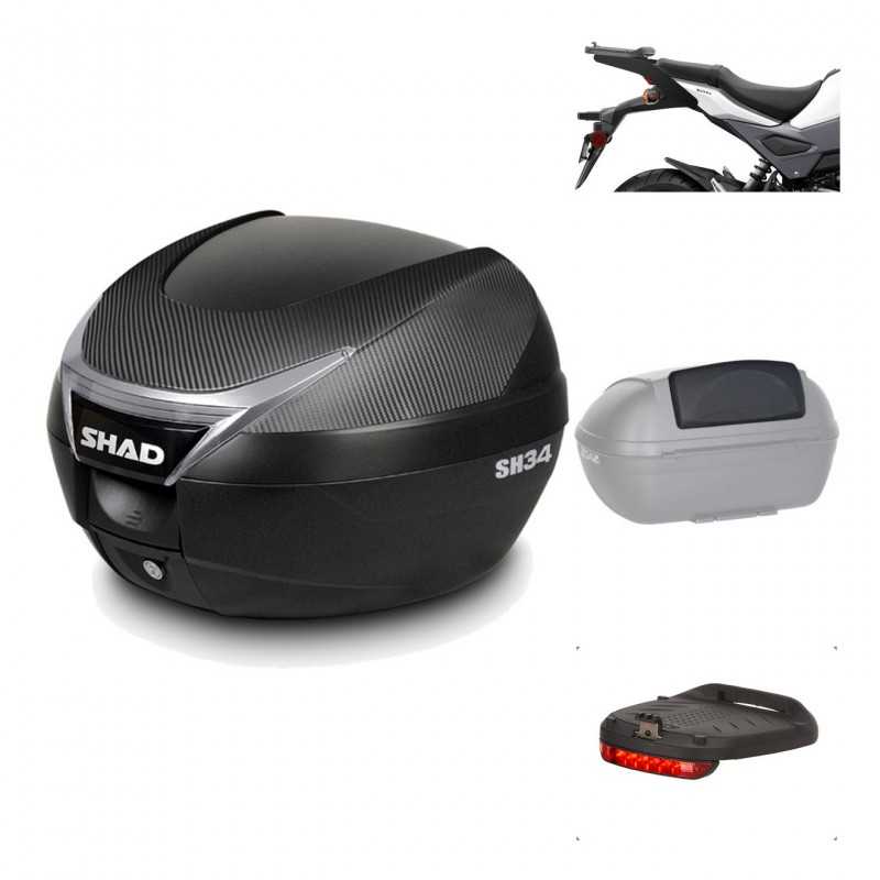 SHAD Baul trasero + herraje montaje accesorios SH34 CARBON LOOK KIT-185147