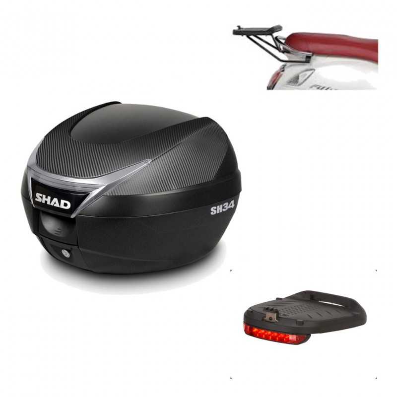 SHAD Baul trasero + herraje montaje luz de freno SH34 CARBON LOOK KIT-185149