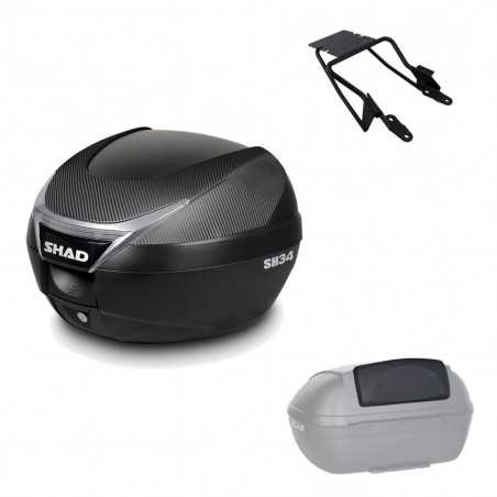 SHAD Baul trasero + herraje montaje respaldo de pasajero SH34 CARBON LOOK KIT-185198