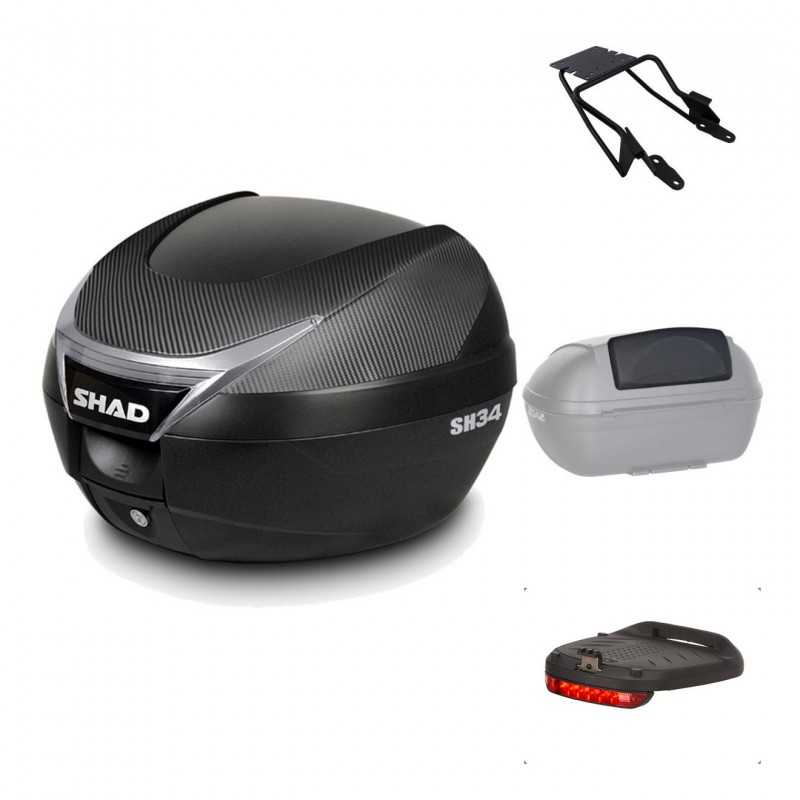 SHAD Baul trasero + herraje montaje accesorios SH34 CARBON LOOK KIT-185199