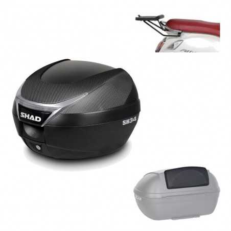 SHAD Baul trasero + herraje montaje respaldo de pasajero SH34 CARBON LOOK KIT-185150