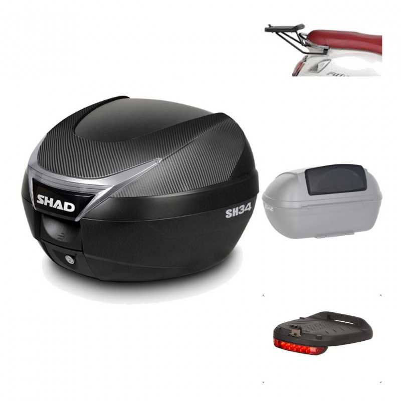 SHAD Baul trasero + herraje montaje accesorios SH34 CARBON LOOK KIT-185151