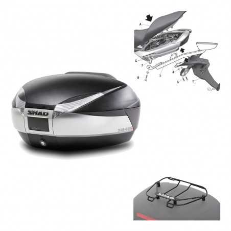 SHAD Baul trasero + herraje montaje parrilla portabultos superior SH48 TITANIUM PREMIUM KIT-185451