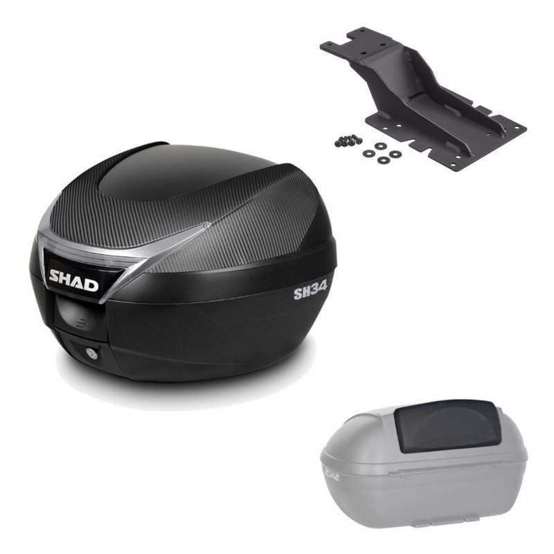 SHAD Baul trasero + herraje montaje respaldo de pasajero SH34 CARBON LOOK KIT-185158