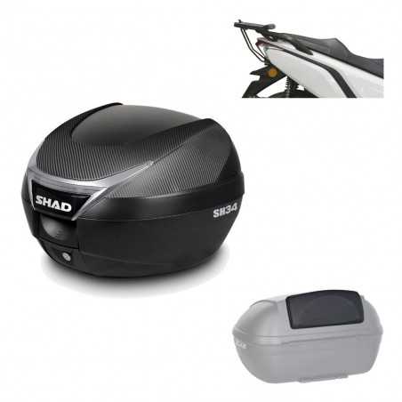 SHAD Baul trasero + herraje montaje respaldo de pasajero SH34 CARBON LOOK KIT-185162