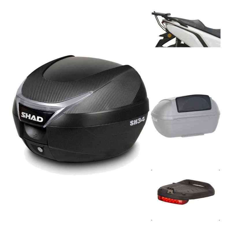 SHAD Baul trasero + herraje montaje accesorios SH34 CARBON LOOK KIT-185163