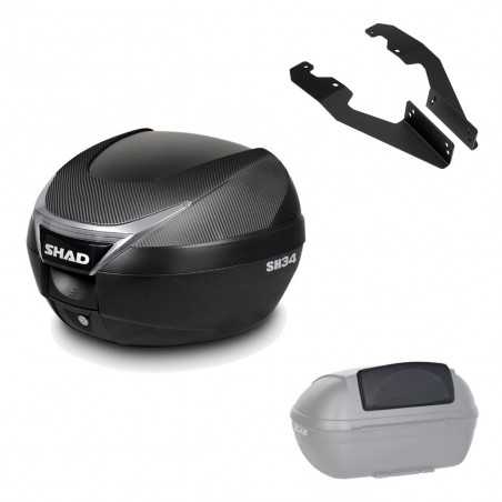 SHAD Baul trasero + herraje montaje respaldo de pasajero SH34 CARBON LOOK KIT-185214