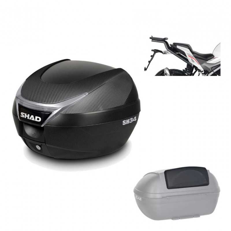 SHAD Baul trasero + herraje montaje respaldo de pasajero SH34 CARBON LOOK KIT-185166