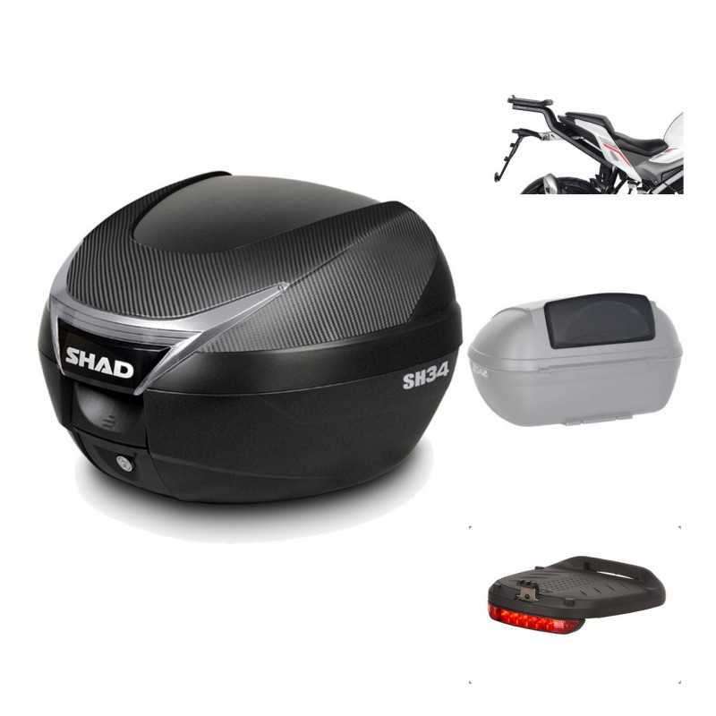 SHAD Baul trasero + herraje montaje accesorios SH34 CARBON LOOK KIT-185167
