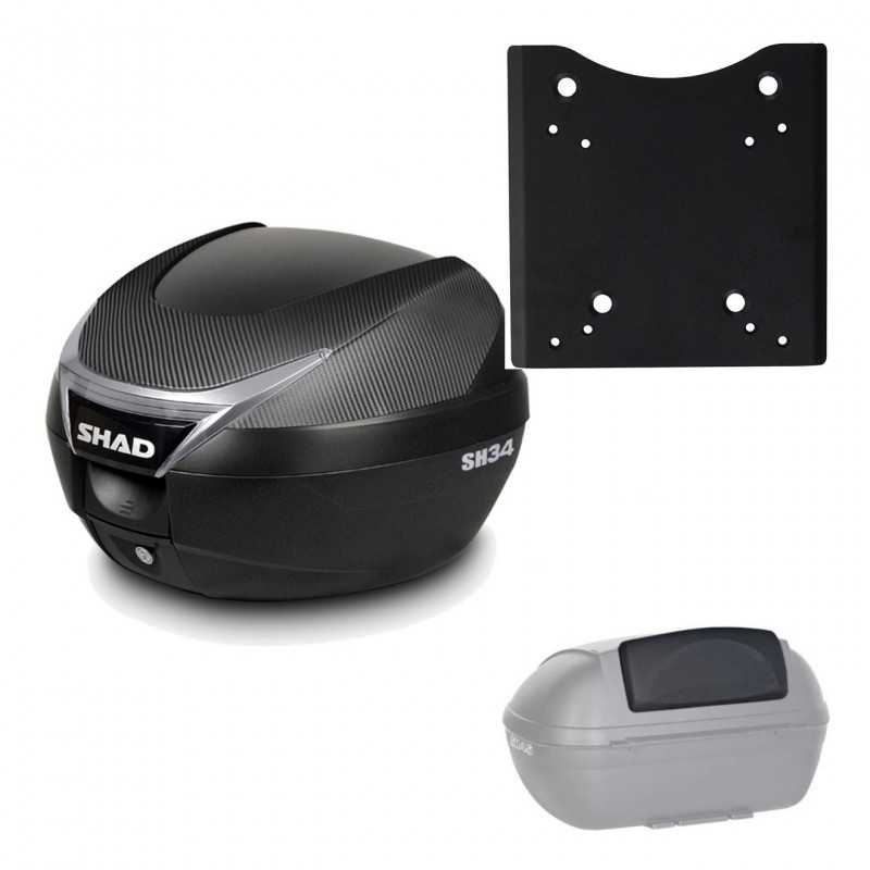 SHAD Baul trasero + herraje montaje respaldo de pasajero SH34 CARBON LOOK KIT-185218
