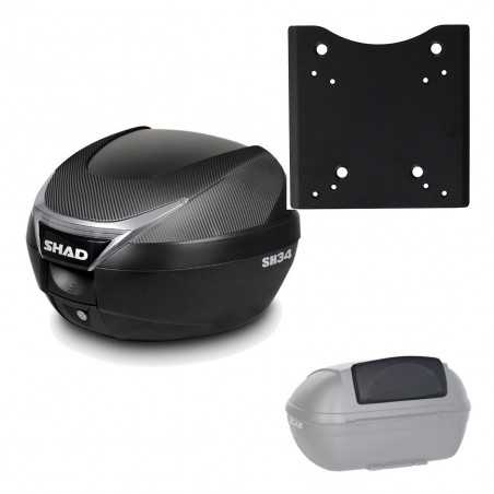 SHAD Baul trasero + herraje montaje respaldo de pasajero SH34 CARBON LOOK KIT-185218