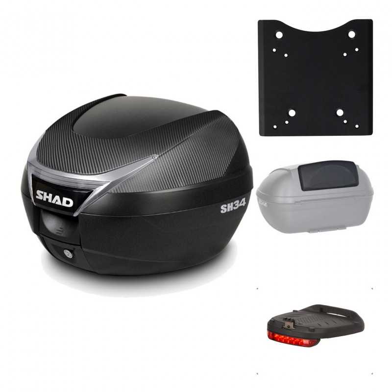 SHAD Baul trasero + herraje montaje accesorios SH34 CARBON LOOK KIT-185219