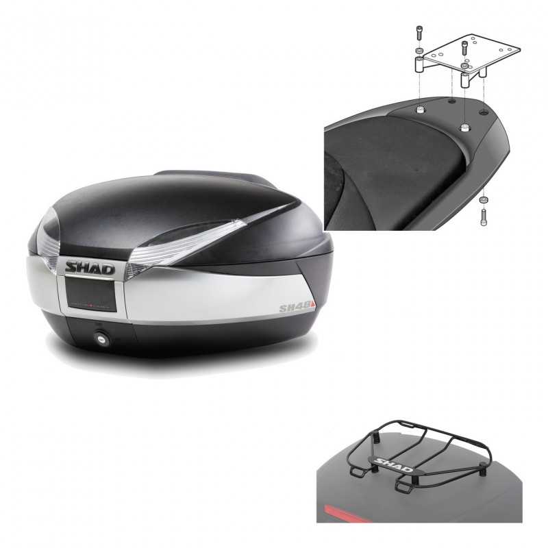 SHAD Baul trasero + herraje montaje parrilla portabultos superior SH48 TITANIUM PREMIUM KIT-185851
