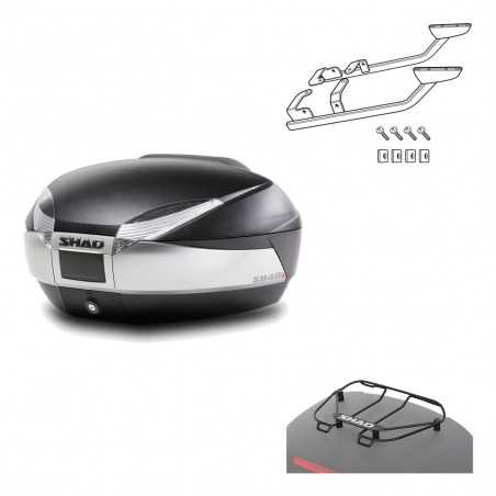 SHAD Baul trasero + herraje montaje parrilla portabultos superior SH48 TITANIUM PREMIUM KIT-186107