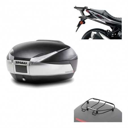 SHAD Baul trasero + herraje montaje parrilla portabultos superior SH48 TITANIUM PREMIUM KIT-186331