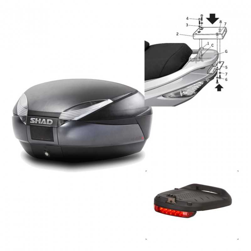 SHAD Baul trasero + herraje montaje luz de freno SH48 DARK GREY PREMIUM KIT-189595