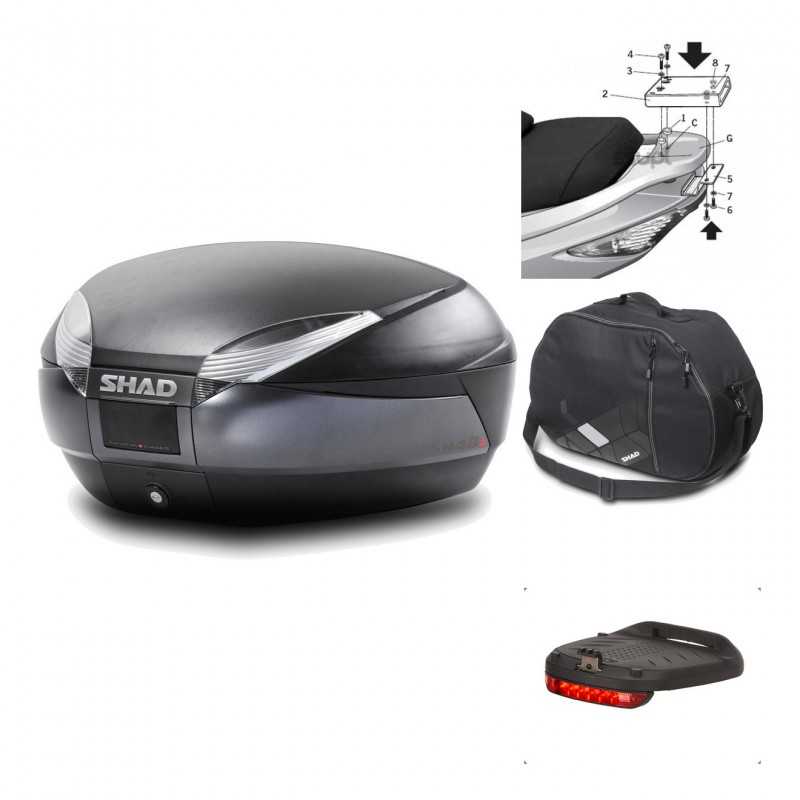 SHAD Baul trasero + herraje montaje accesorios SH48 DARK GREY PREMIUM KIT-189597