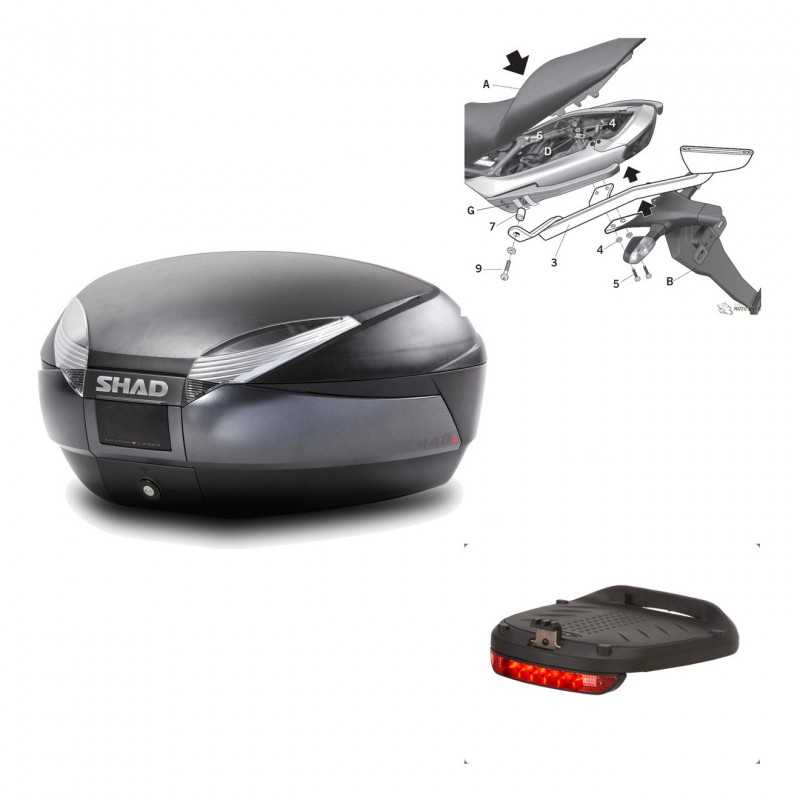 SHAD Baul trasero + herraje montaje luz de freno SH48 DARK GREY PREMIUM KIT-189547
