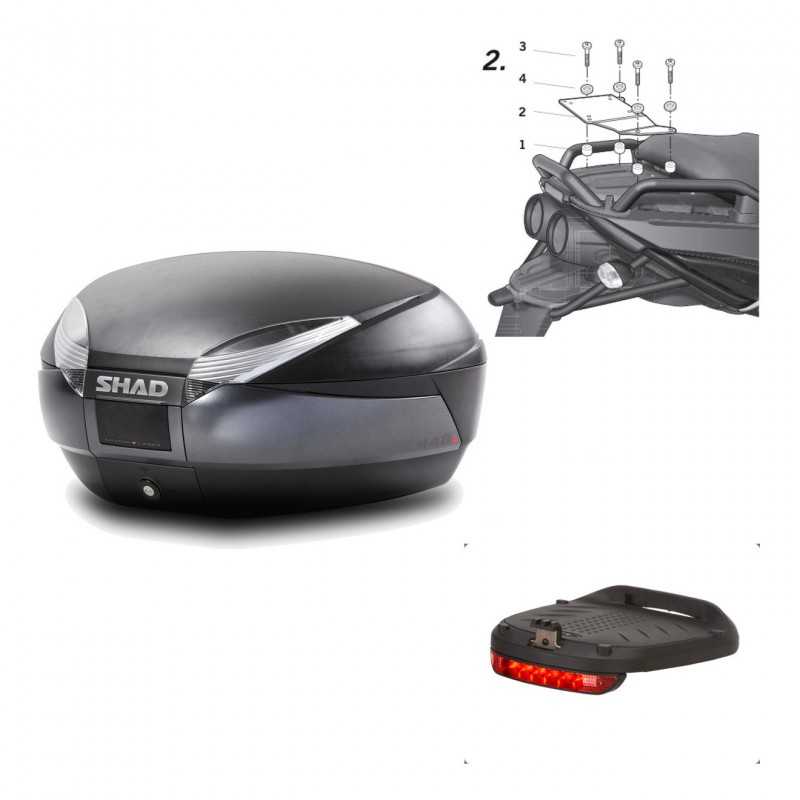 SHAD Baul trasero + herraje montaje luz de freno SH48 DARK GREY PREMIUM KIT-189347