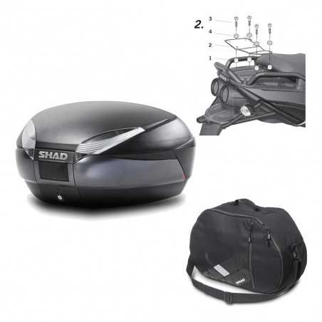 SHAD Baul trasero + herraje montaje bolsa interna SH48 DARK GREY PREMIUM KIT-189348