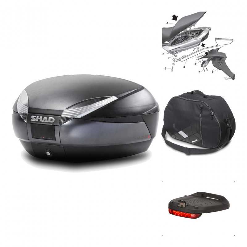 SHAD Baul trasero + herraje montaje accesorios SH48 DARK GREY PREMIUM KIT-189549