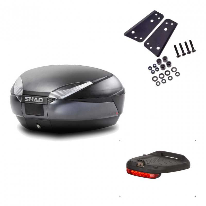 SHAD Baul trasero + herraje montaje luz de freno SH48 DARK GREY PREMIUM KIT-189403