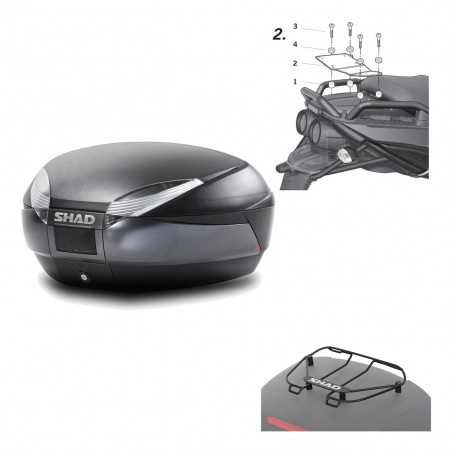 SHAD Baul trasero + herraje montaje parrilla portabultos superior SH48 DARK GREY PREMIUM KIT-189350