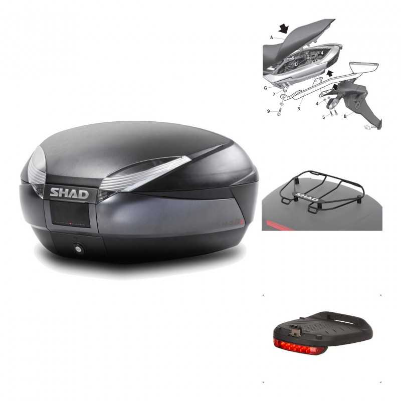 SHAD Baul trasero + herraje montaje accesorios SH48 DARK GREY PREMIUM KIT-189551