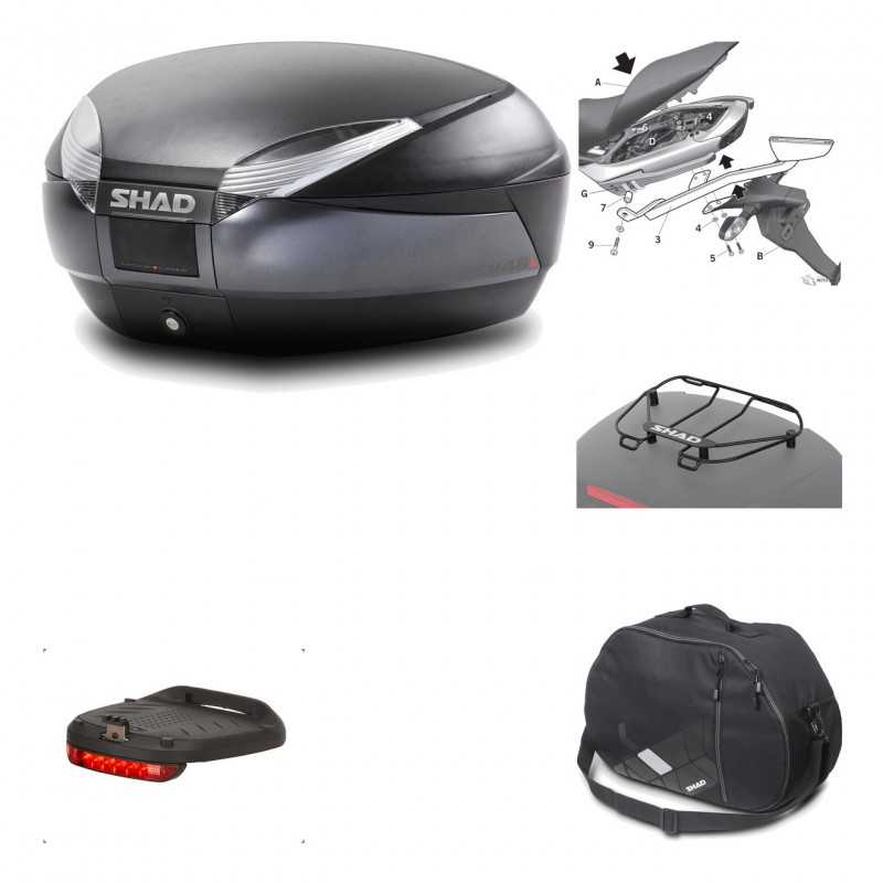 SHAD Baul trasero + herraje montaje accesorios SH48 DARK GREY PREMIUM KIT-189553