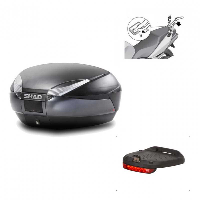 SHAD Baul trasero + herraje montaje luz de freno SH48 DARK GREY PREMIUM KIT-189507