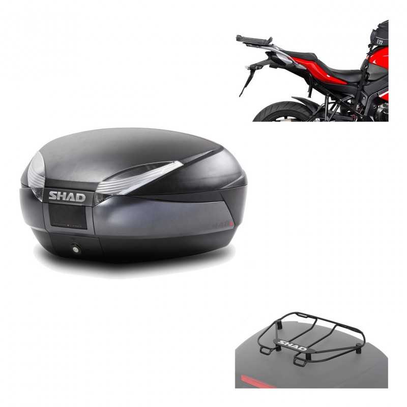SHAD Baul trasero + herraje montaje parrilla portabultos superior SH48 DARK GREY PREMIUM KIT-190086