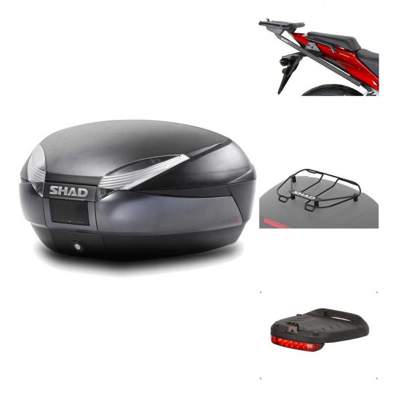 SHAD Baul trasero + herraje montaje accesorios SH48 DARK GREY PREMIUM KIT-190095