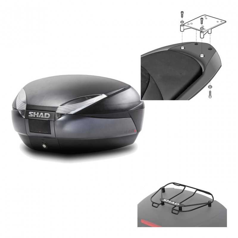 SHAD Baul trasero + herraje montaje parrilla portabultos superior SH48 DARK GREY PREMIUM KIT-189950