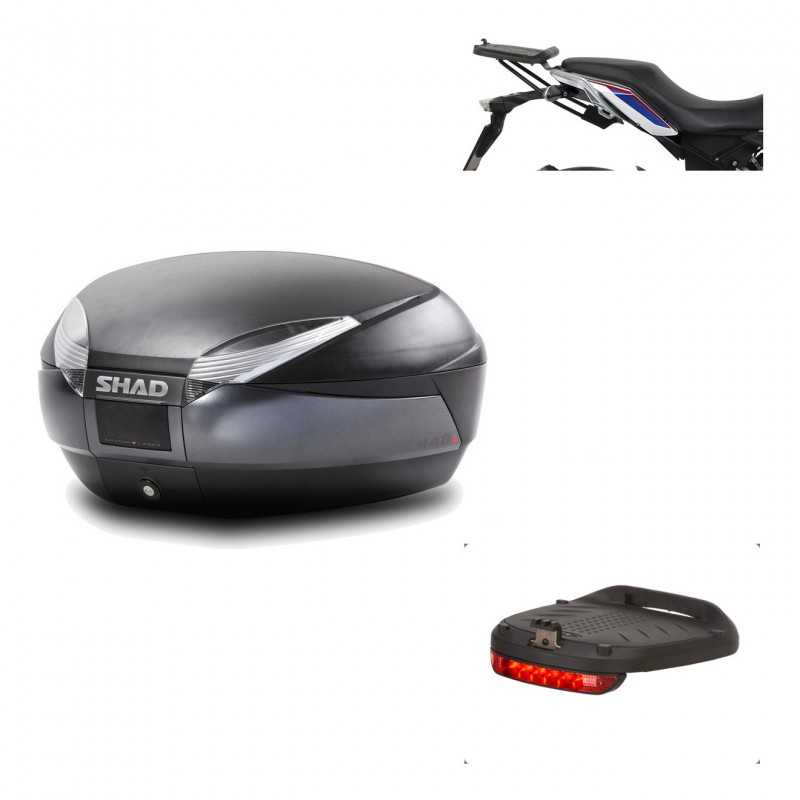SHAD Baul trasero + herraje montaje luz de freno SH48 DARK GREY PREMIUM KIT-190371