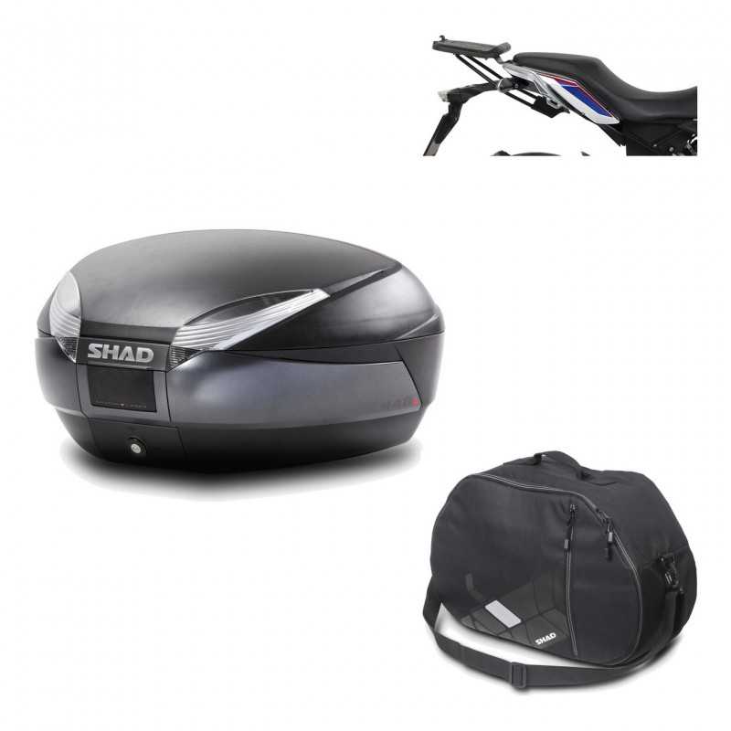 SHAD Baul trasero + herraje montaje bolsa interna SH48 DARK GREY PREMIUM KIT-190372